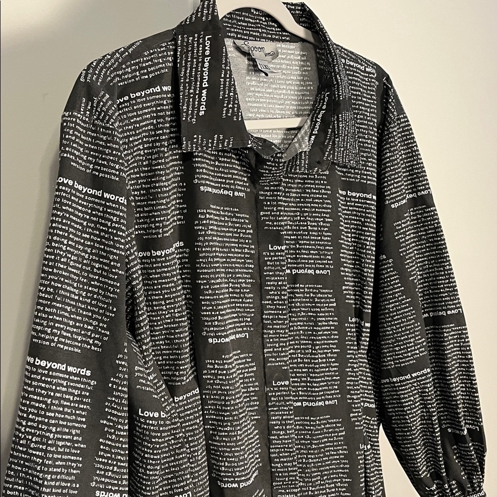 Spoon Love Beyond Words Novel Text Print Button Front Shirt Dress 1X - Picture 2 of 7